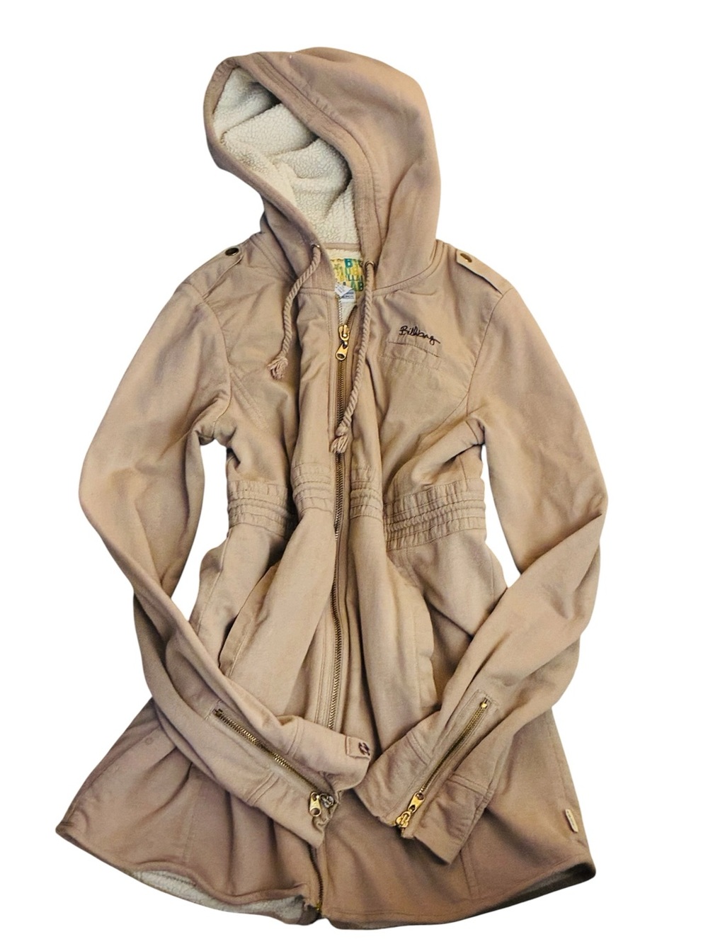 Billabong Tan Hooded Utility Jacket with Fleece Lining